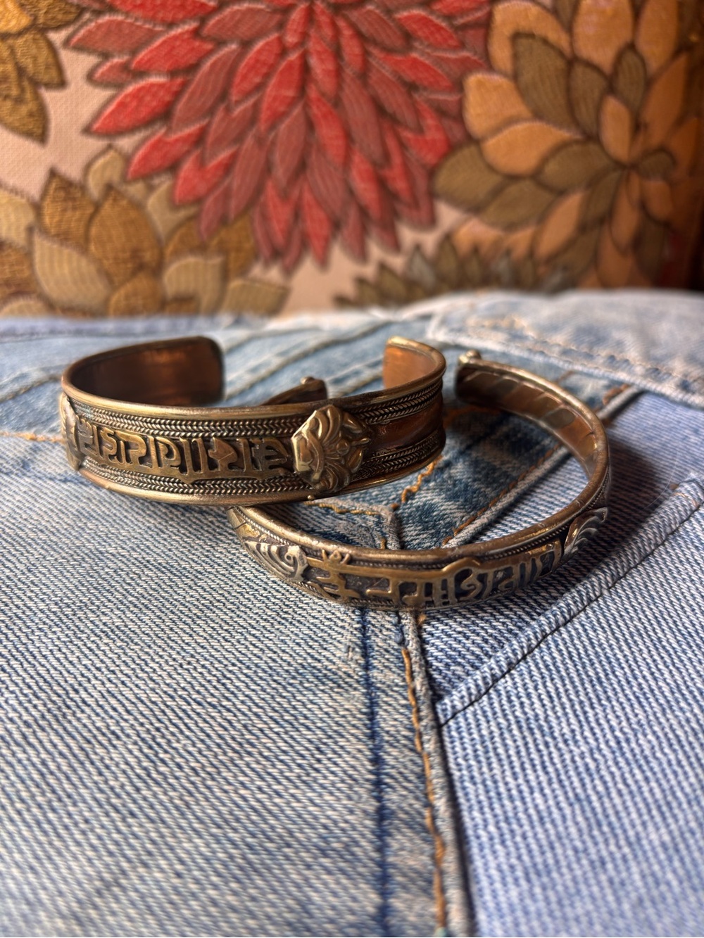 Copper Antique-Style Brass Men and woman’s Cuff Bracelets- prayer /mantra.